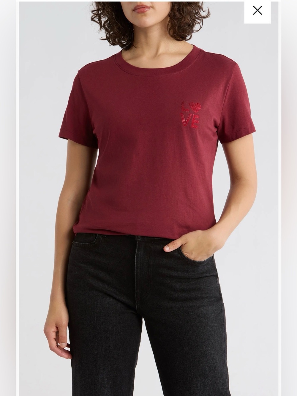 Boss Women's Burgundy Short-Sleeve Crew Tee with 'LOVE' Detail